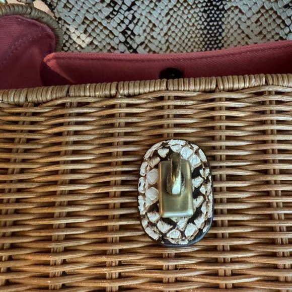 Eric Javits Vintage Snakeskin Wicker Top Handle Handbag - Picture 8 of 14